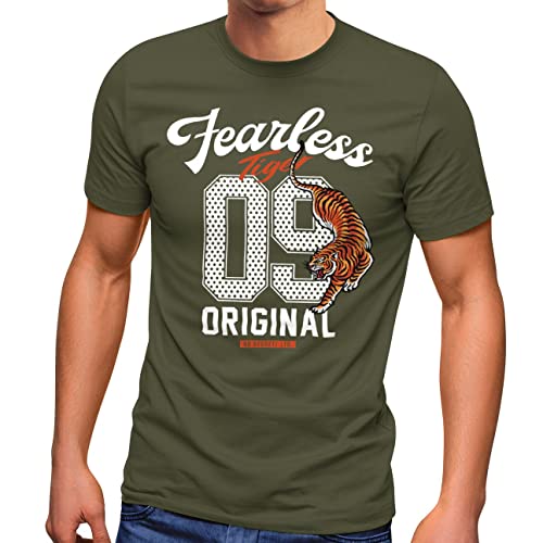 Neverless® Herren T-Shirt Tiger Aufschrift Fearless Original Sport College Trikot Fashion Streetstyle Army XL von Neverless