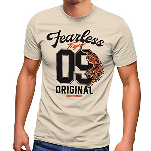 Neverless® Herren T-Shirt Tiger Aufschrift Fearless Original Sport College Trikot Fashion Streetstyle Natur 3XL von Neverless