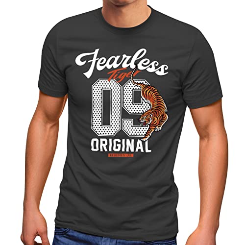 Neverless® Herren T-Shirt Tiger Aufschrift Fearless Original Sport College Trikot Fashion Streetstyle dunkelgrau L von Neverless