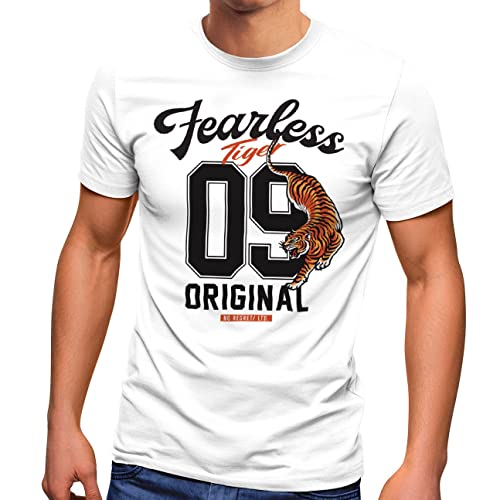 Neverless® Herren T-Shirt Tiger Aufschrift Fearless Original Sport College Trikot Fashion Streetstyle weiß M von Neverless