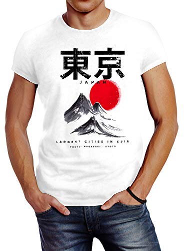 Neverless® Herren T-Shirt Tokyo Asia Japan Berge City Urban Kanji Slim Fit weiß XS von Neverless