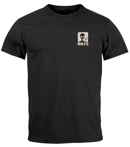 Neverless® Herren T-Shirt UFO Waschbär Aliens Fotodruck Printshirt Backprint Fashion Streetstyle schwarz XS von Neverless