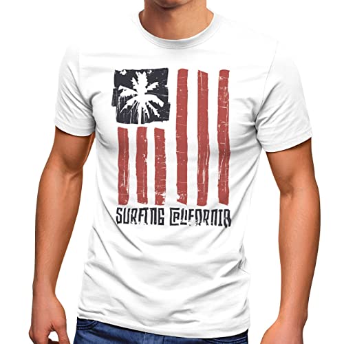 Neverless® Herren T-Shirt USA Surfing California Flagge Surf Design Retro Printshirt Aufdruck Fashion weiß XL von Neverless