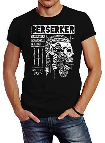 Neverless® Herren T-Shirt Valhalla Berserker Ragnar Lodbrok Sons of Odin Totenkopf Fashion Streetstyle schwarz L von Neverless