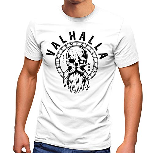 Neverless® Herren T-Shirt Valhalla Totenkopf Odin Runen Wikinger Fashion Streetstyle weiß 3XL von Neverless