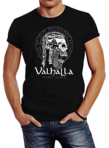 Neverless® Herren T-Shirt Valhalla Totenkopf Runen Nordische Mythologie Ragnar Lodbrok Fashion Streetstyle schwarz XL von Neverless