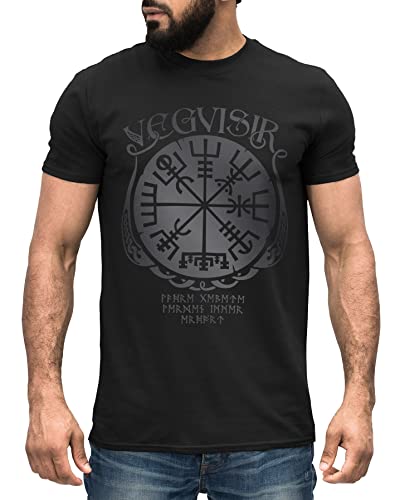 Neverless® Herren T-Shirt Vegvisir Runenkompass nordischer Kompass Wikinger Nordmänner Mythologie schwarz-grau XXL von Neverless
