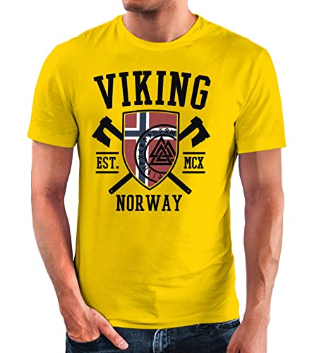 Neverless® Herren T-Shirt Viking Norway Norwegen Flagge Wikinger nordisch Fashion Streetstyle gelb 4XL von Neverless