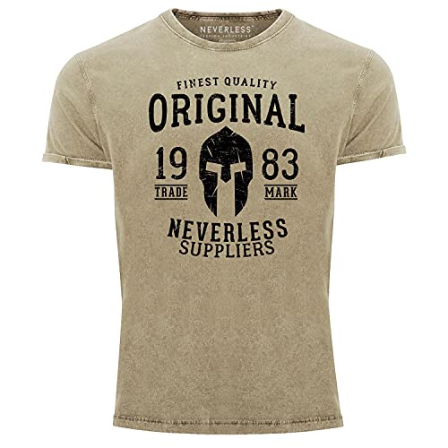 Neverless® Herren T-Shirt Vintage Shirt Aufdruck Original Gladiaior Used Look Slim Fit Natur XL von Neverless