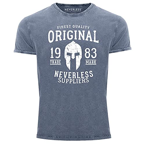 Neverless® Herren T-Shirt Vintage Shirt Aufdruck Original Gladiaior Used Look Slim Fit blau XL von Neverless