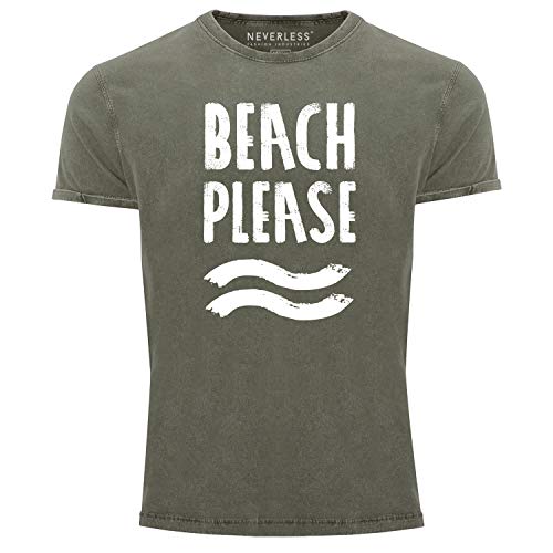 Neverless® Herren T-Shirt Vintage Shirt Beach Please Urlaub Strand Used Look Slim Fit Oliv XXL von Neverless