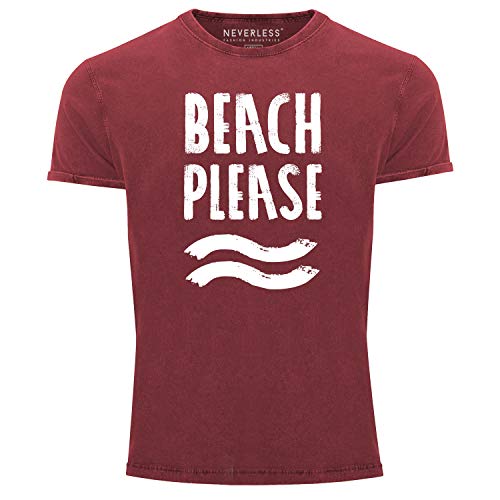 Neverless® Herren T-Shirt Vintage Shirt Beach Please Urlaub Strand Used Look Slim Fit rot L von Neverless
