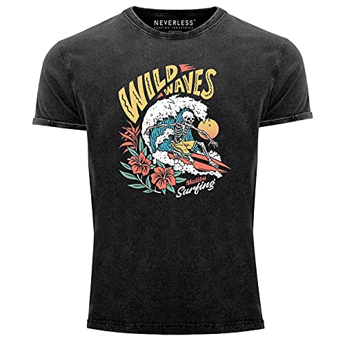 Neverless® Herren T-Shirt Vintage Shirt Printshirt Aufdruck Used Look Slim Fit schwarz M von Neverless