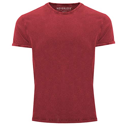 Neverless® Herren T-Shirt Vintage Shirt Printshirt Basic ohne Aufdruck Used Look Slim Fit rot L von Neverless