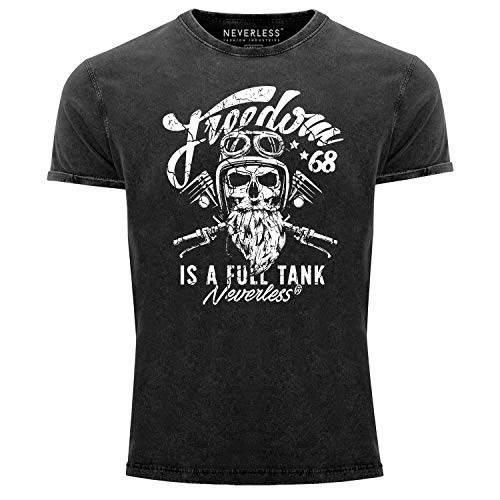 Neverless® Herren T-Shirt Vintage Shirt Printshirt Biker Spruch Motiv Totenkopf Used Look Slim Fit schwarz M von Neverless
