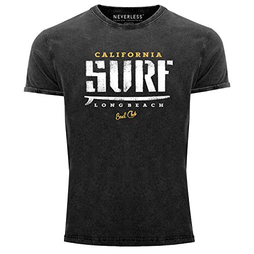 Neverless® Herren T-Shirt Vintage Shirt Printshirt California Surf Used Look Slim Fit schwarz M von Neverless