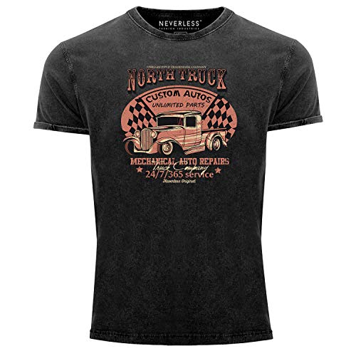 Neverless® Herren T-Shirt Vintage Shirt Printshirt Hot Rod Big Block Car Tuning V8 Vintage Truck Aufdruck Used Look Slim Fit schwarz XL von Neverless