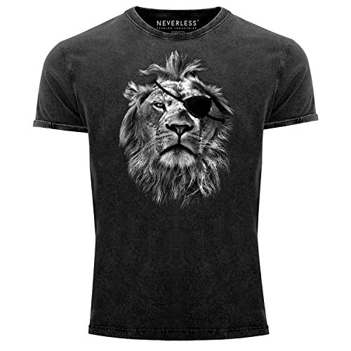 Neverless® Herren T-Shirt Vintage Shirt Printshirt Löwe Lion Used Look Slim Fit schwarz L von Neverless