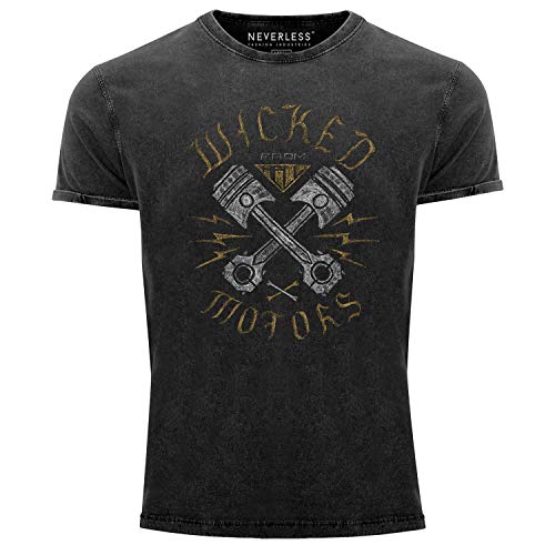 Neverless® Herren T-Shirt Vintage Shirt Printshirt Motorrad Biker Racing Wicked Motors Used Look Slim Fit schwarz M von Neverless