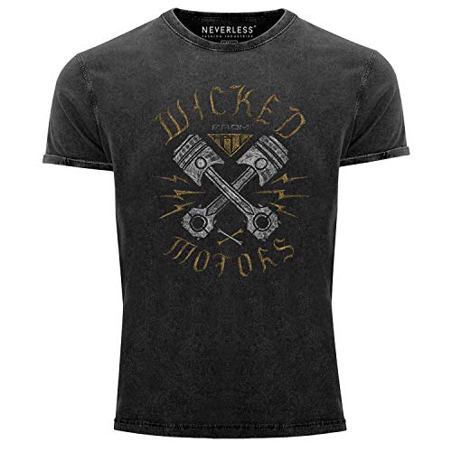 Neverless® Herren T-Shirt Vintage Shirt Printshirt Motorrad Biker Racing Wicked Motors Used Look Slim Fit schwarz XL von Neverless