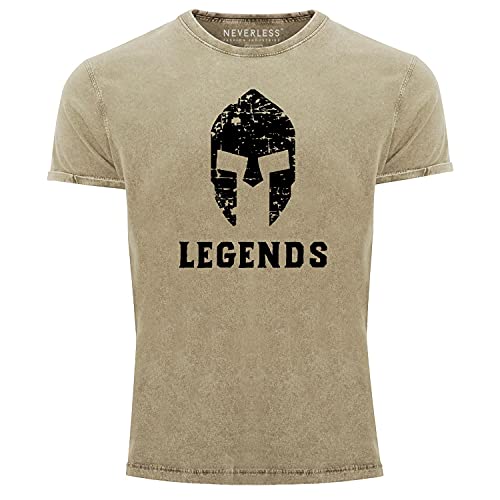Neverless® Herren T-Shirt Vintage Shirt Printshirt Sparta Legends Used Look Slim Fit Natur 3XL von Neverless