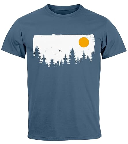 Neverless® Herren T-Shirt Wald Bäume Outdoor Adventure Abenteuer Natur-Liebhaber Fashion Streetstyle Denim Blue L von Neverless