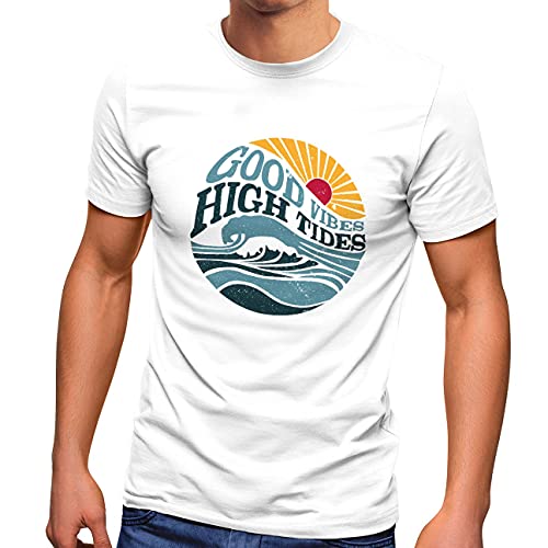 Neverless® Herren T-Shirt Welle Sonne Meer Retro Print Good Vibes High Tides Fashion weiß XL von Neverless