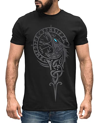 Neverless® Herren T-Shirt Wikinger Kompass Fenriswolf Fenrir Vegvisir Wolf Asgard Valhalla schwarz 4XL von Neverless