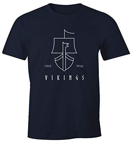 Neverless® Herren T-Shirt Wikinger Schiff Vikings Lineart Slim Fit Navy L von Neverless