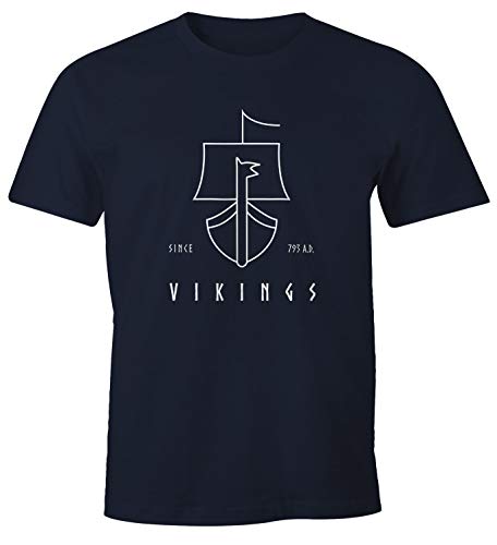Neverless® Herren T-Shirt Wikinger Schiff Vikings Lineart Slim Fit Navy S von Neverless