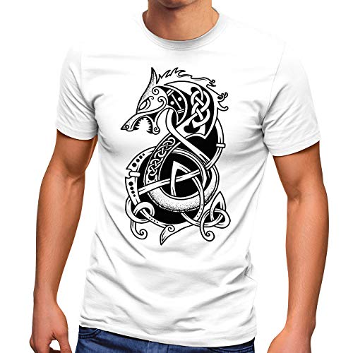 Neverless® Herren T-Shirt Wolf Fenrir Fabelwesen Wikinger nordische Mythologie Odin Fashion Streetstyle weiß 4XL von Neverless