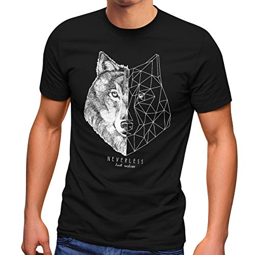 Neverless® Herren T-Shirt Wolf Polygon Kunst Grafik Tiermotiv Printshirt Fashion Streetstyle schwarz XS von Neverless