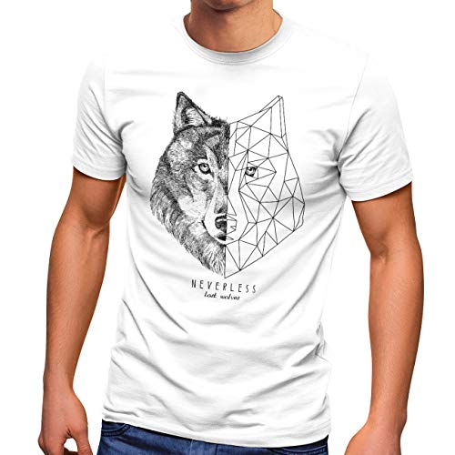 Neverless® Herren T-Shirt Wolf Polygon Kunst Grafik Tiermotiv Printshirt Fashion Streetstyle weiß XS von Neverless