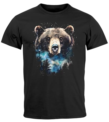 Neverless® Herren T-Shirt mit Frontprint Bär Sterne Wildnis Motiv Outdoor Aufdruck Fashion Streetstyle schwarz XS von Neverless