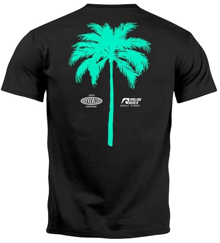Neverless® Herren T-Shirt mit Palmen-Print Baumwollstoff und Grafik Aufdruck Sommer Fashion Streetsyle schwarz-türkis 4XL von Neverless