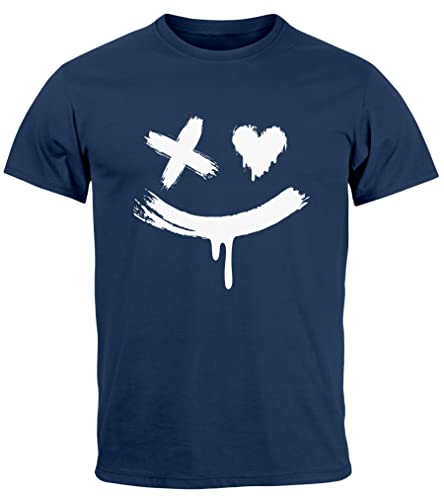 Neverless® Herren T-Shirt mit Print Aufdruck Smile Techwear Fashion Streetstyle Trendmotiv Navy XS von Neverless
