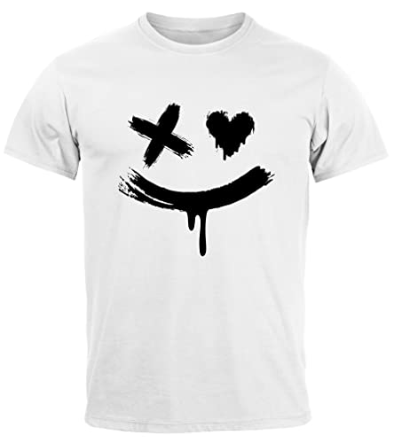 Neverless® Herren T-Shirt mit Print Aufdruck Smile Techwear Fashion Streetstyle Trendmotiv weiß L von Neverless