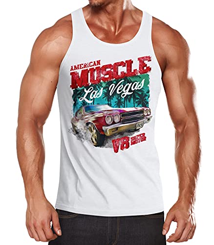 Neverless® Herren Tank-Top American Muscle Car V8 Las Vegas Palmen Auot Printshirt Muskelshirt weiß-rot L von Neverless