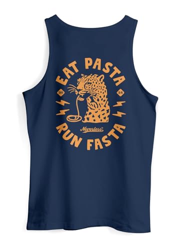 Neverless® Herren Tank-Top Aufdruck Schrift Eat Pasta Backprint Brustlogo Retro Fashion Sommer Muskelshirt Navy XL von Neverless
