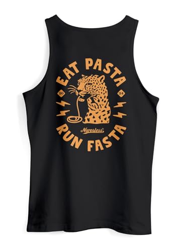 Neverless® Herren Tank-Top Aufdruck Schrift Eat Pasta Backprint Brustlogo Retro Fashion Sommer Muskelshirt schwarz XXL von Neverless