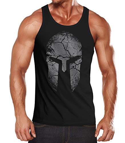 Neverless® Herren Tank-Top Aufdruck Sparta Helm Spartan Warrior Fashion Streetstyle Muskelshirt Muscle Shirt schwarz M von Neverless