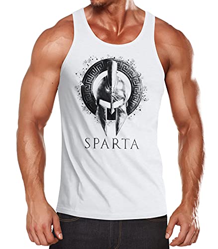 Neverless® Herren Tank-Top Aufdruck Sparta Helmet Krieger Warrior Spartahelm Fitness Muskelshirt Muscle Shirt weiß weiß L von Neverless