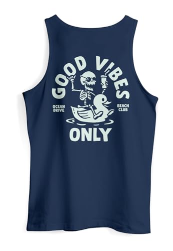 Neverless® Herren Tank-Top Backprint Good Vibes Only Quitsche-Ente Motivprint Rückendruck Sommer Muskelshirt Navy L von Neverless