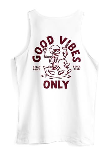 Neverless® Herren Tank-Top Backprint Good Vibes Only Quitsche-Ente Motivprint Rückendruck Sommer Muskelshirt weiß XL von Neverless