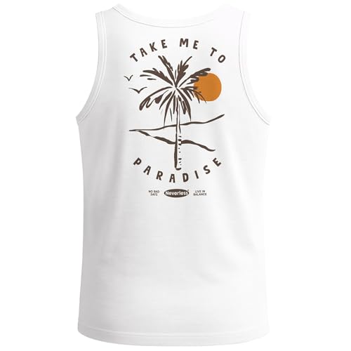 Neverless® Herren Tank-Top Backprint Take me to Paradise Surf Design Grafikshirt Sommer Muskelshirt Baumwolle Weiss L von Neverless