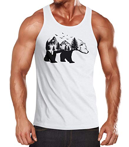 Neverless® Herren Tank-Top Bär Kunst Grafik Printshirt Tiermotiv Adventure Muskelshirt Muscle Shirt weiß L von Neverless