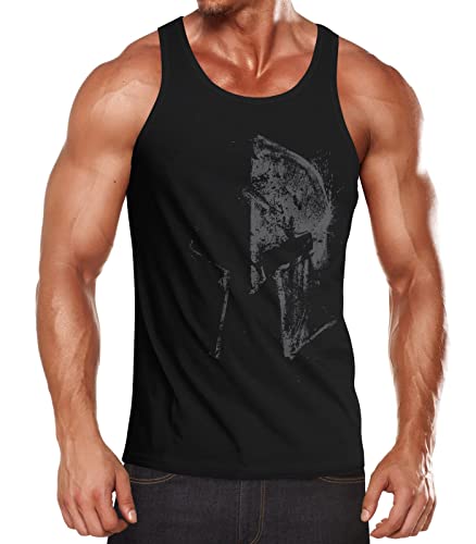 Neverless® Herren Tank-Top Bedruckt Sparta-Helm Spartaner Helmet Printshirt Muskelshirt Muscle Shirt schwarz XL von Neverless