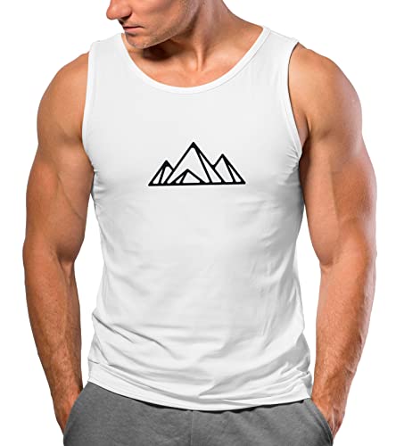 Neverless® Herren Tank-Top Berge Wandern Polygon Design Print Outdoor Muskelshirt Polygon 2 weiß M von Neverless