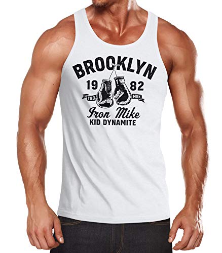 Neverless® Herren Tank-Top Boxen Iron Mike Brooklyn Retro Design Muskelshirt Muscle Shirt weiß M von Neverless