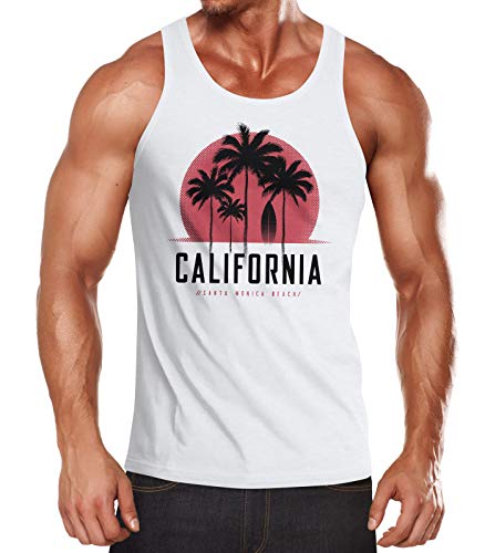 Neverless® Herren Tank-Top California Palmen Santa Monica Beach Sommer Sonne Muskelshirt Muscle Shirt weiß XXL von Neverless